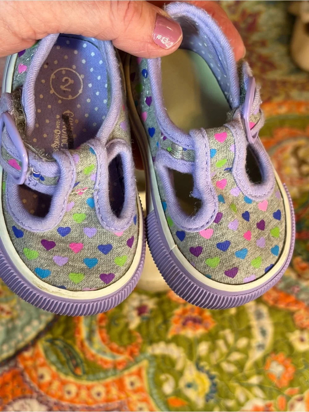 Girls White Leather Mary Janes & Lavender Heart-Print Canvas Shoes Set